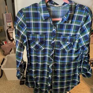 Blue and Forest Green Plaid Button Up